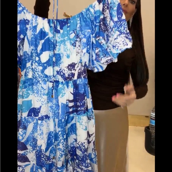 Cobalt Blue Floral On or Off-Shoulder Maxi Dress - Picture 3 of 7